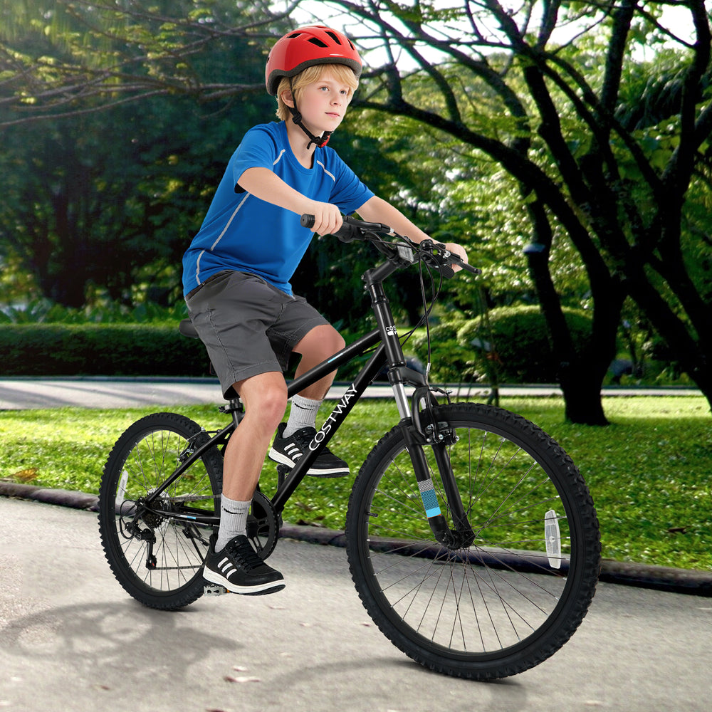 Kids Mountain Bike 20 24 Inch Child Bicycle for Boys Girls Aged 8+ Years Old Black-24 Inch - Gallery View 1 of 10