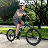Kids mountain bike in navy, featuring 20-inch wheels, adjustable saddle, and suspension fork for a smooth ride.