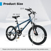 Product size chart for Kids Mountain Bike with 20-inch wheels, showing dimensions for adjustable features and frame.