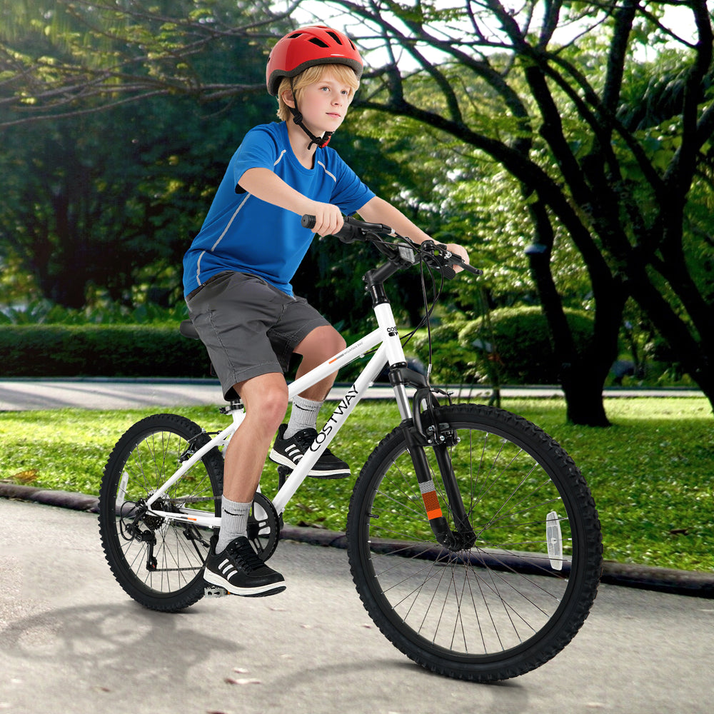 Kids Mountain Bike 20 24 Inch Child Bicycle for Boys Girls Aged 8+ Years Old White-24 Inch - Gallery View 1 of 10