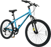 Kids mountain bike in blue showcasing a sleek frame and large pneumatic tires, perfect for tackling diverse terrains.
