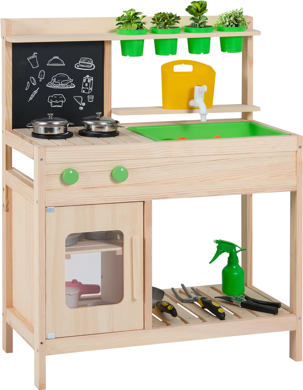 Kids Mud Kitchen Play Pretend Kitchen with Chalkboard for Kids Aged 3+