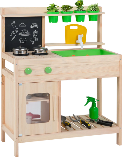 Costway Kids Mud Kitchen Play Pretend Kitchen Chalkboard 80858462 New