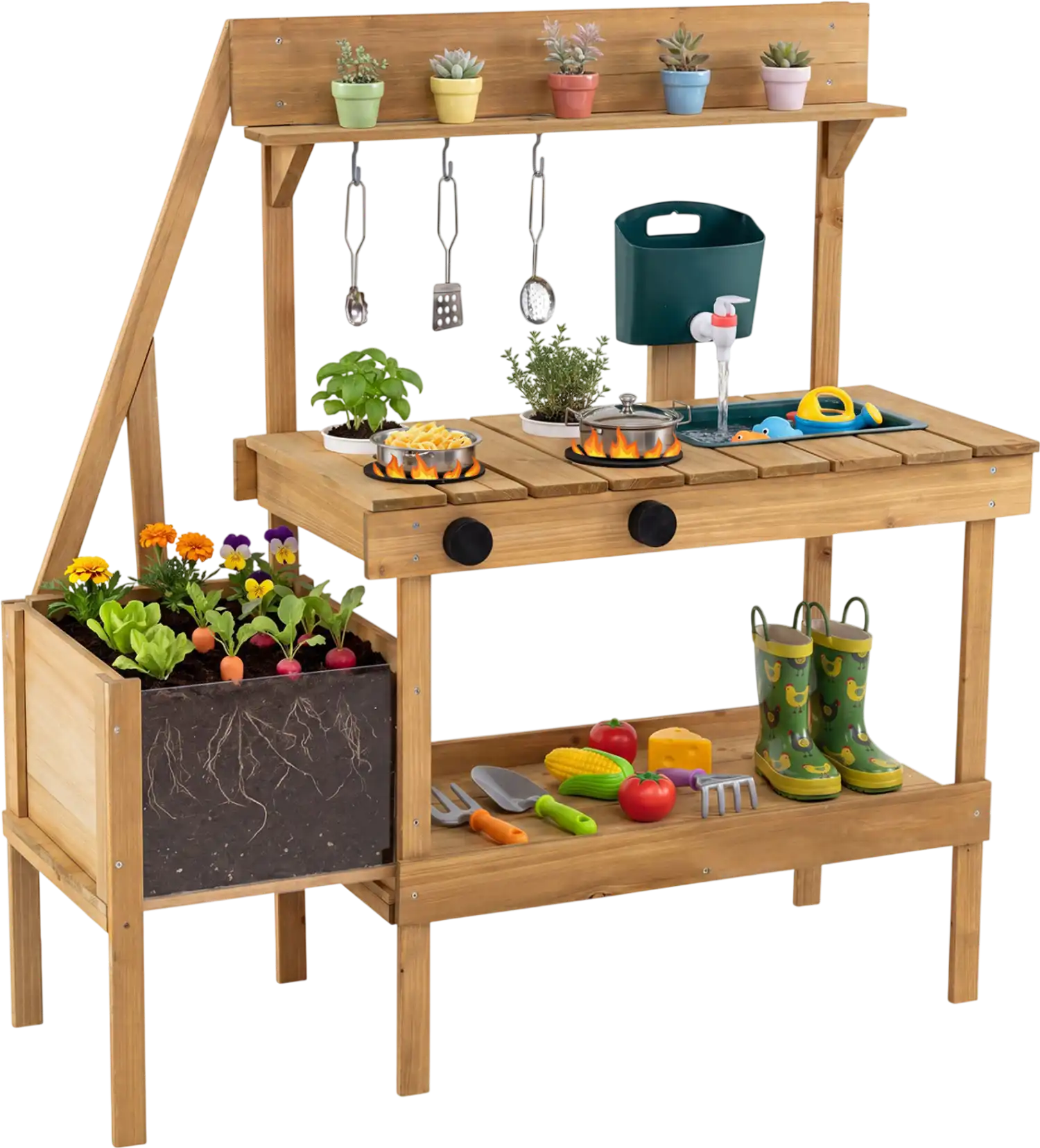 Costway Kids Wooden Mud Play Kitchen with Planter Box 86165807 New