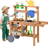 Kids mud kitchen featuring a water tank, sink, and 15 accessories for imaginative outdoor play and sensory exploration.