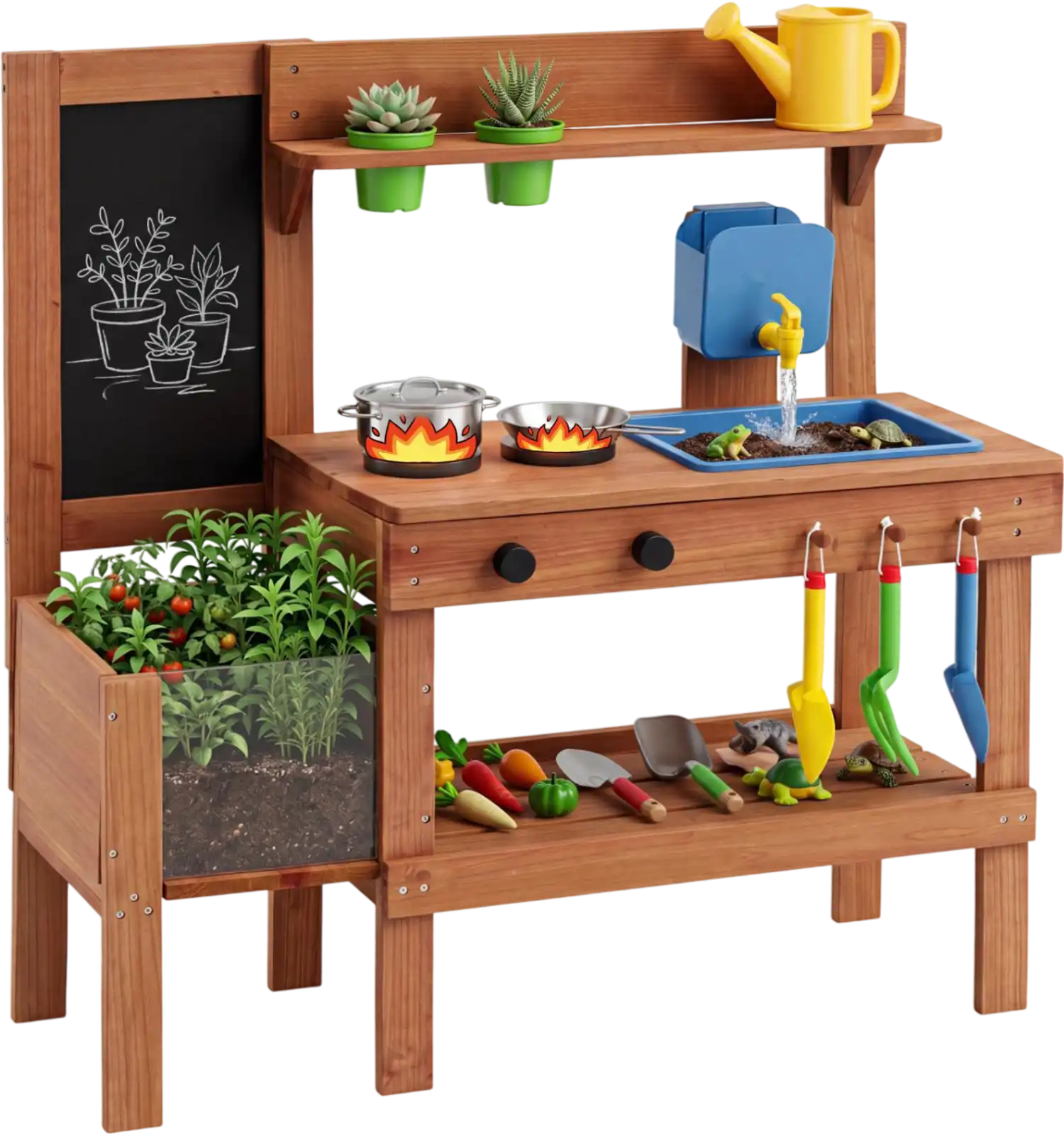 Costway Kids Mud Kitchen Playset w/ Planter Box Sink 13 Accessories 91548531 New