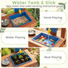 Kids mud kitchen featuring a water tank and sink for sand, water, and mud play, designed for ages 3 and up.
