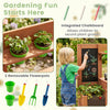 Kids mud kitchen featuring a planter box, integrated chalkboard, and two removable flowerpots for outdoor play.