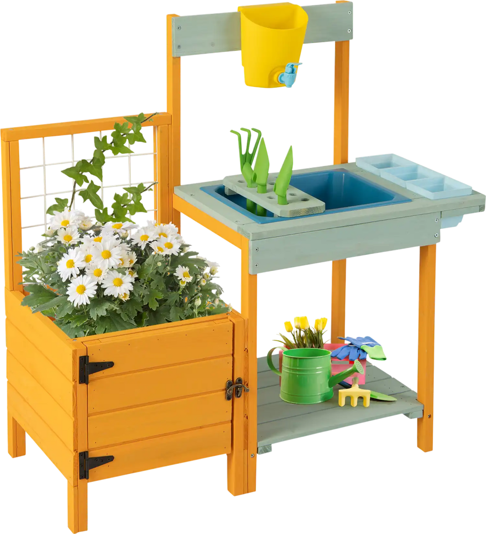 Kids Outdoor Potting Bench with See-Through Window