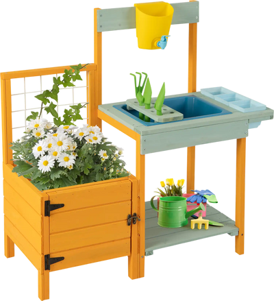 Costway Kids Outdoor Potting Bench See-Through Window 45289136 New
