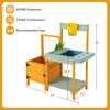 Kids outdoor potting bench with see-through window, built-in sink, and storage for gardening tools and plants.