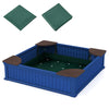 Kids outdoor sandbox in navy with oxford cover and four corner seats, perfect for 2-3 children to play safely.