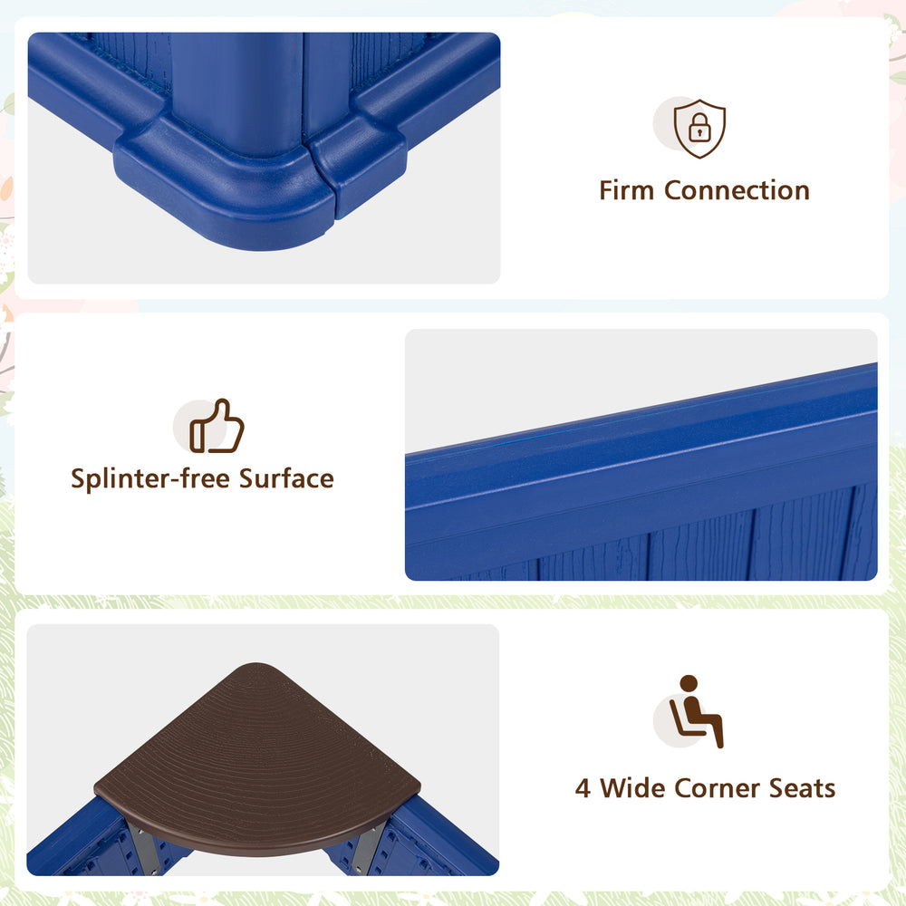 Detailed view of the kids outdoor sandbox's firm corner connections, ensuring sturdy construction for safe play.