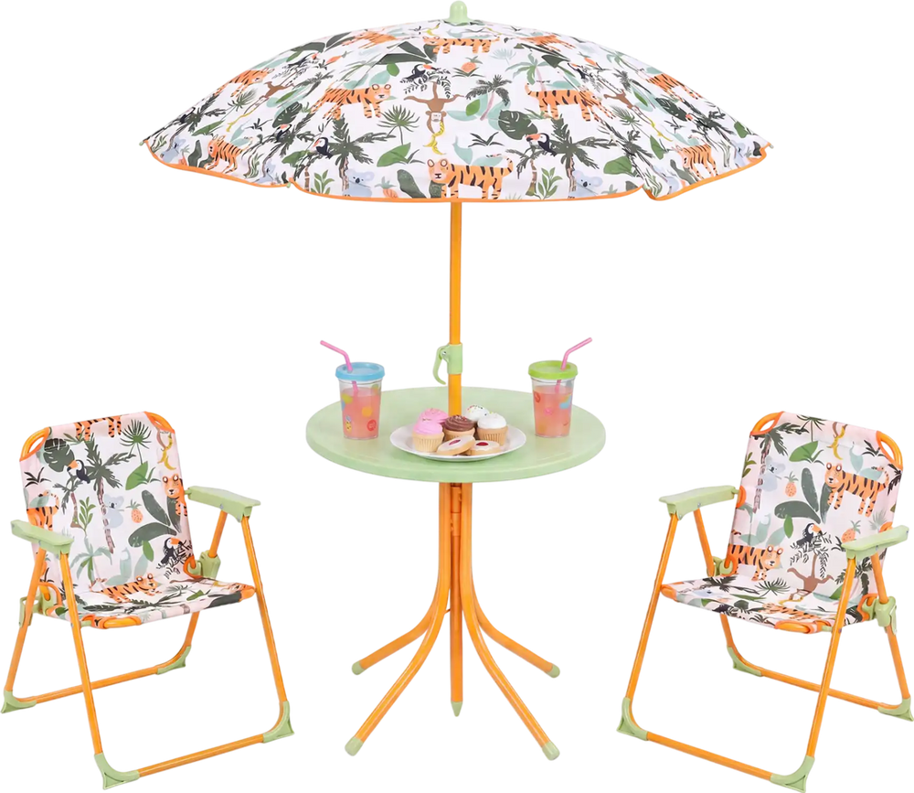 Kids Outdoor Table and Chair Set with 2 Folding Chairs and Height Adjustable Umbrella - Gallery View 1 of 10