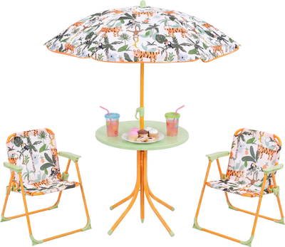 Costway Kids Outdoor Table & Chair Set w/ 2 Folding Chairs Adjustable Umbrella 56052449 New