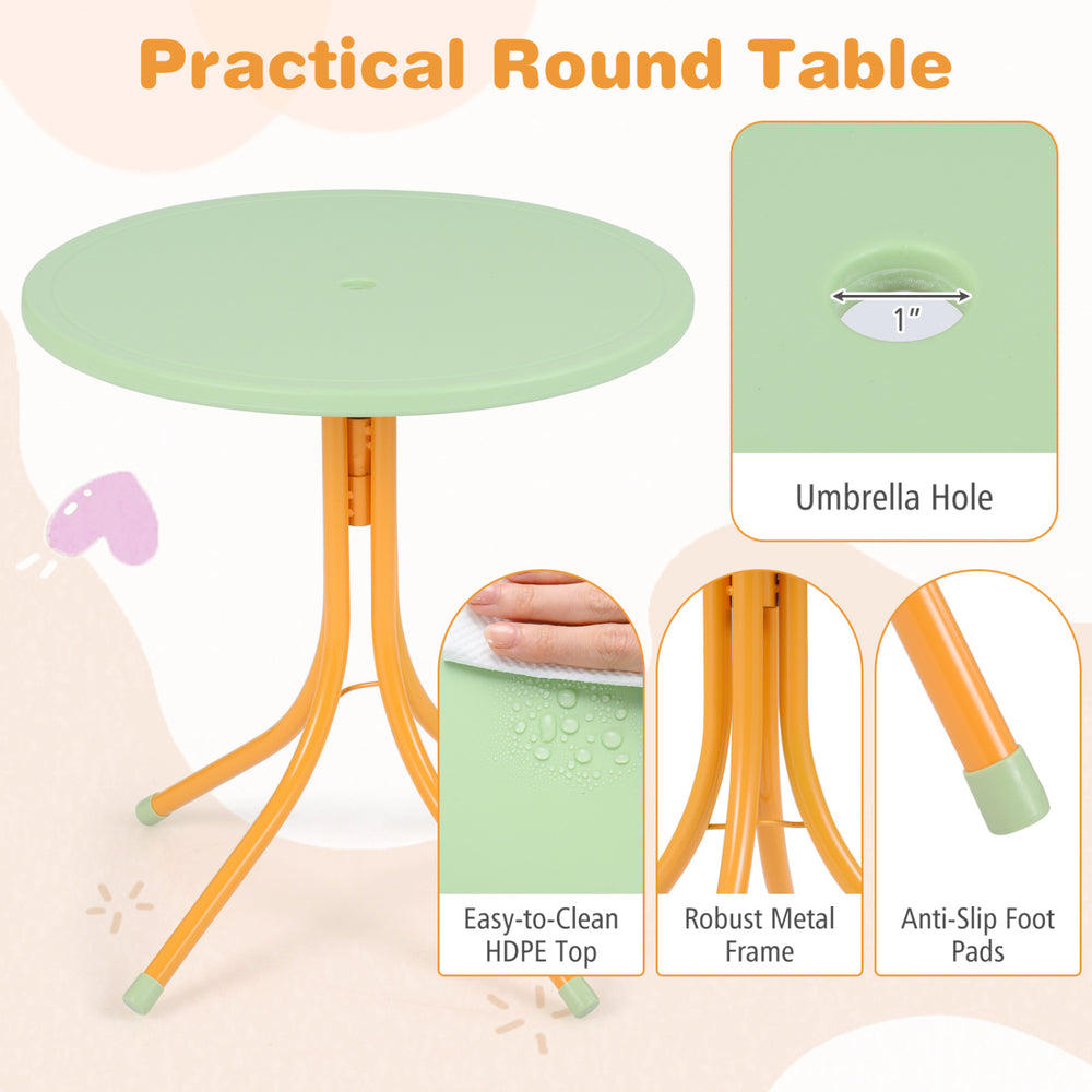 Kids Outdoor Table and Chair Set with 2 Folding Chairs and Height Adjustable Umbrella - Gallery View 8 of 10