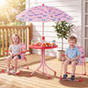 Kids Outdoor Table and Chair Set with 2 Folding Chairs and Height Adjustable Umbrella-Pink and White - Gallery View 1 of 10