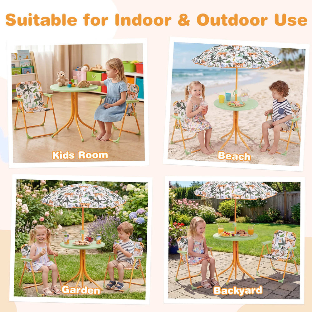 Kids Outdoor Table and Chair Set with 2 Folding Chairs and Height Adjustable Umbrella - Gallery View 10 of 10