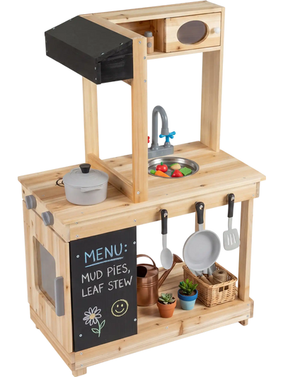 Costway Kids Outdoor Wooden Mud Kitchen Playset Stoves Chalkboard 61280686 New