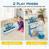 Kids piano keyboard with detachable legs, adjustable microphone, and durable design for versatile play modes.
