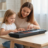 Kids piano keyboard with 49 keys, featuring 8 rhythms and tones, perfect for interactive music fun at home.