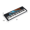 Portable 49-key kids piano keyboard in black, featuring 8 rhythms, 8 tones, and a microphone for interactive fun.