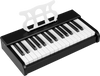 Kids piano keyboard with 30 keys, black finish, music stand, designed for beginners aged 3+, promotes musical skills.