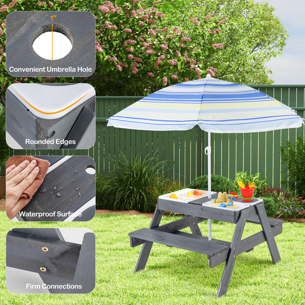Close-up of the kids picnic table's rounded edges and waterproof surface, ensuring safety and durability for outdoor.