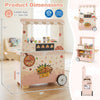 Kids pizza food truck wooden snack cart in pink with oven, includes 40 accessories for imaginative play and creativity.