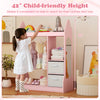 Kids Play Armoire Dresser in pink with 42" height, featuring a clothes hanger and removable fabric bins for storage.