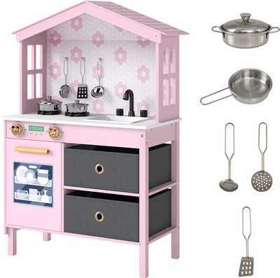 Costway Kids Toy Play Kitchen Playset 2 Stoves Rotation Knobs 16368463 New