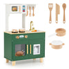 Kids play kitchen in green featuring a microwave, stoves, and removable sink for imaginative cooking fun.