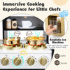 Kids play kitchen with realistic lights and sounds, featuring stoves, ice machine, and storage for immersive cooking.