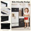 Kids play kitchen in black with realistic lights and sounds, featuring rounded corners and sturdy base for safe play.