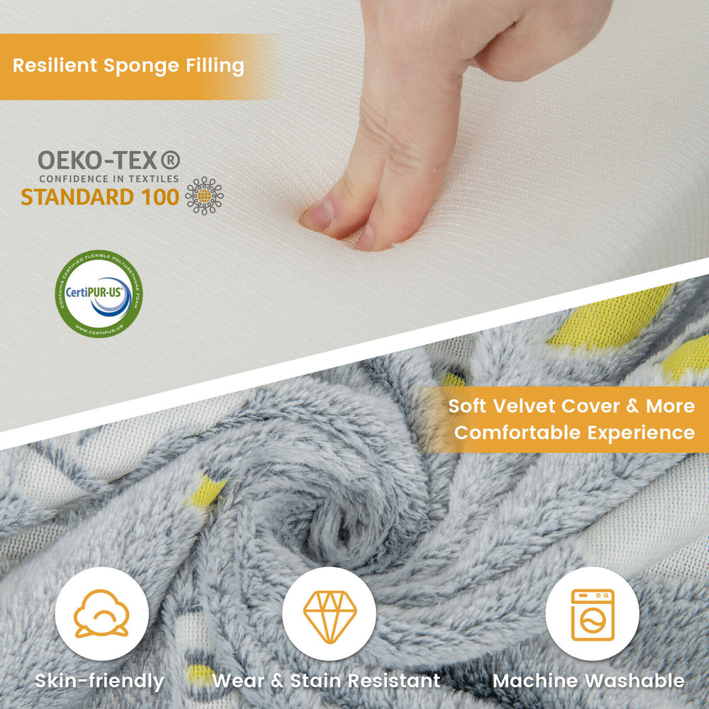 Kids play sofa with gray velvet cover, resilient sponge filling, and removable machine washable cover for easy.