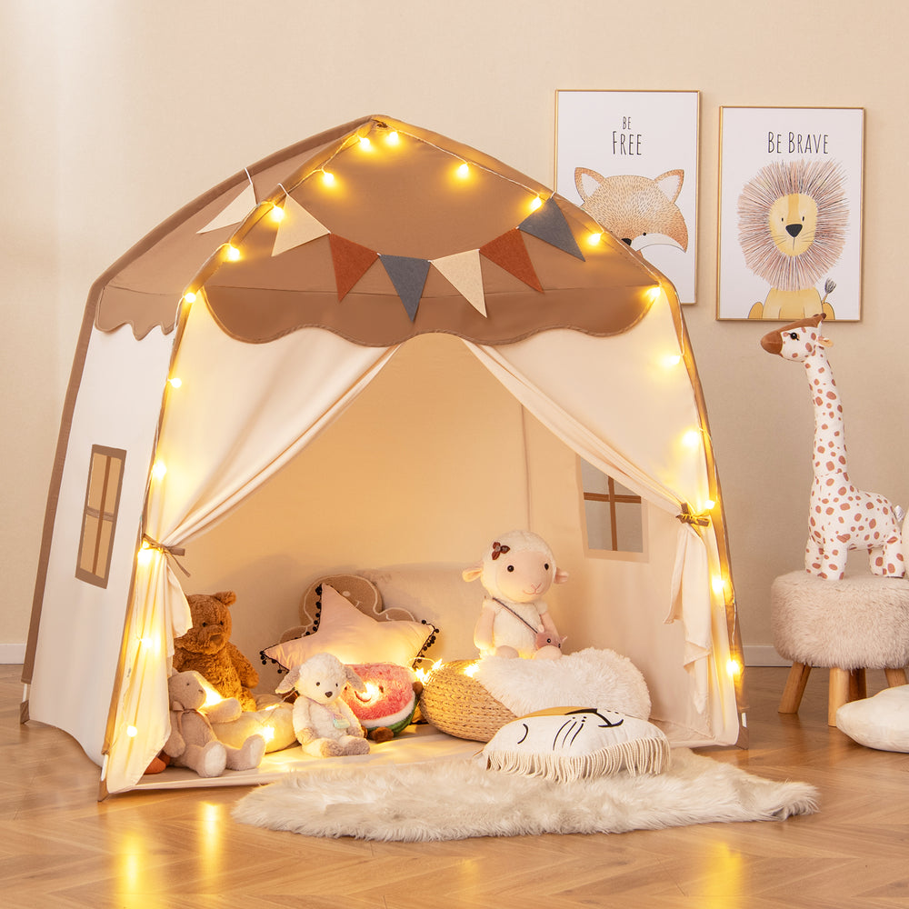 Kids Play Tent Bed Tent with String Lights Extra Large Playhouse Tent-Coffee - Gallery View 1 of 10