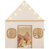 Large kids play tent with door curtain and windows, featuring star lights, perfect for playrooms and reading nooks.