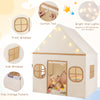 Kids play tent with door curtain and windows, featuring star lights, suitable for playrooms and children's rooms.