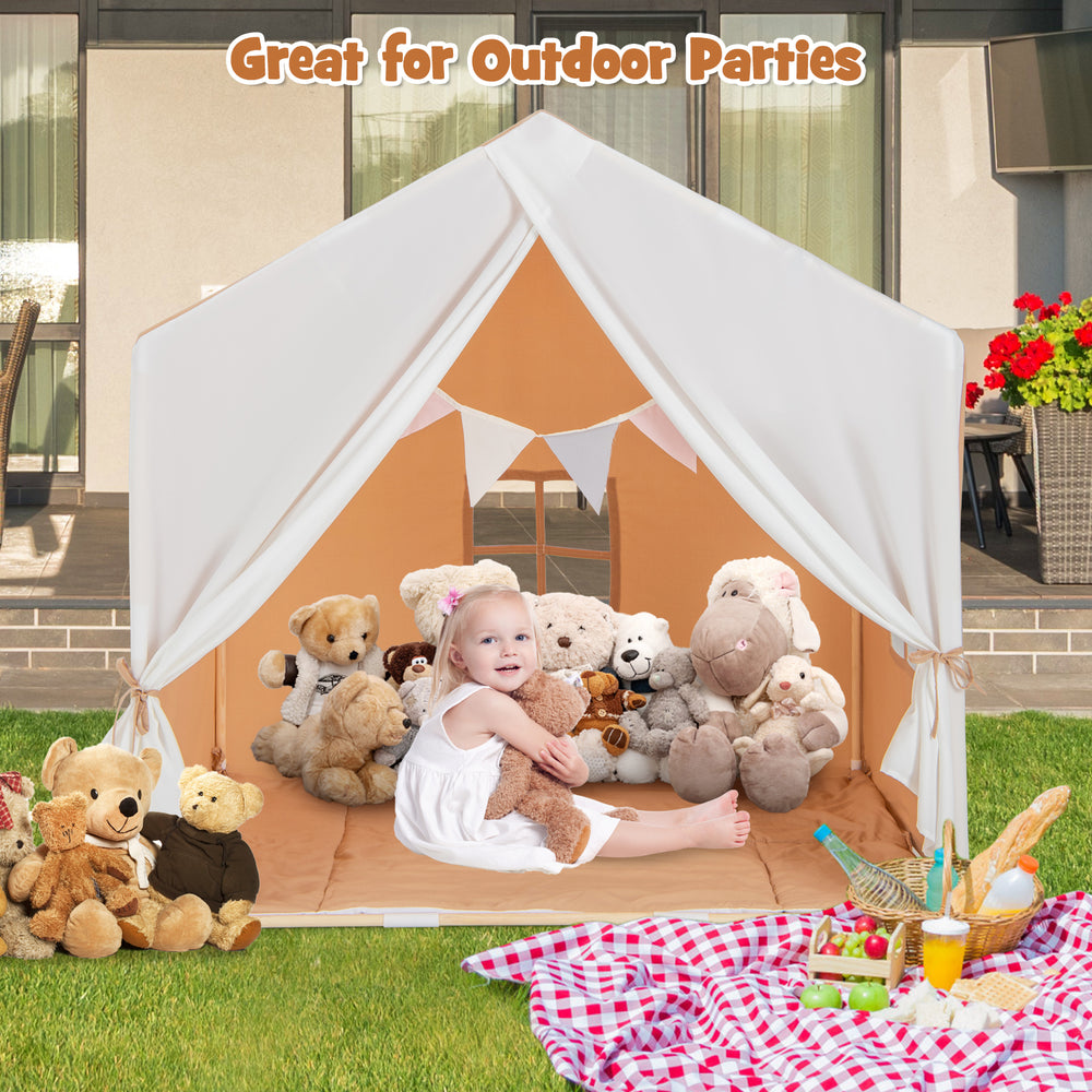 Kid's Play Tent with Washable Cotton Mat and Flag Banner-Orange - Gallery View 1 of 10