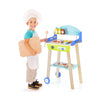 Kid's Pretend Barbecue Grill Play Set with 21 accessories, sturdy design, and rolling wheels for fun outdoor play.