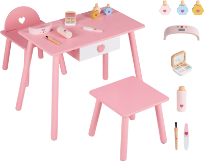 Costway Kids Pretend Nail Salon Playset Wooden Makeup Vanity 35767850 New