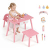 Kids pretend nail salon playset in pink featuring a table and stool, ideal for creative play and storage.