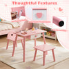Kids pink nail salon playset with solid wood legs, anti-toppling device, and non-slip foot pads for stability.