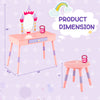 Kids princess vanity table and stool set in pink with castle theme, featuring a mirror and large drawer for.