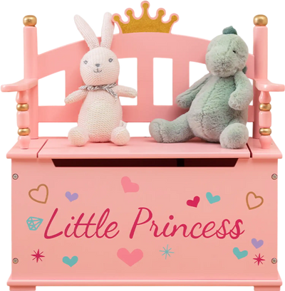 Costway 2-in-1 Kids Princess Wooden Toy Box Storage Bench Pink 57836924 New