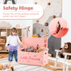 Kids princess wooden toy box in pink with safe hinged lid, spacious interior, and comfortable backrest for playroom use.