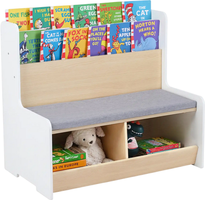 Costway Kids Reading Nook Bench Bookshelf 2 Cubbies 43628856 New