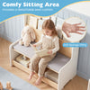 Kids reading nook featuring a comfy bench with a detachable soft sponge cushion and integrated bookshelf for storage.