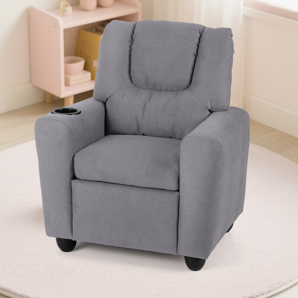 Kids Recliner Chair Push Back Toddler Reclining Armchair with Cup Holder-Grey - Gallery View 1 of 10