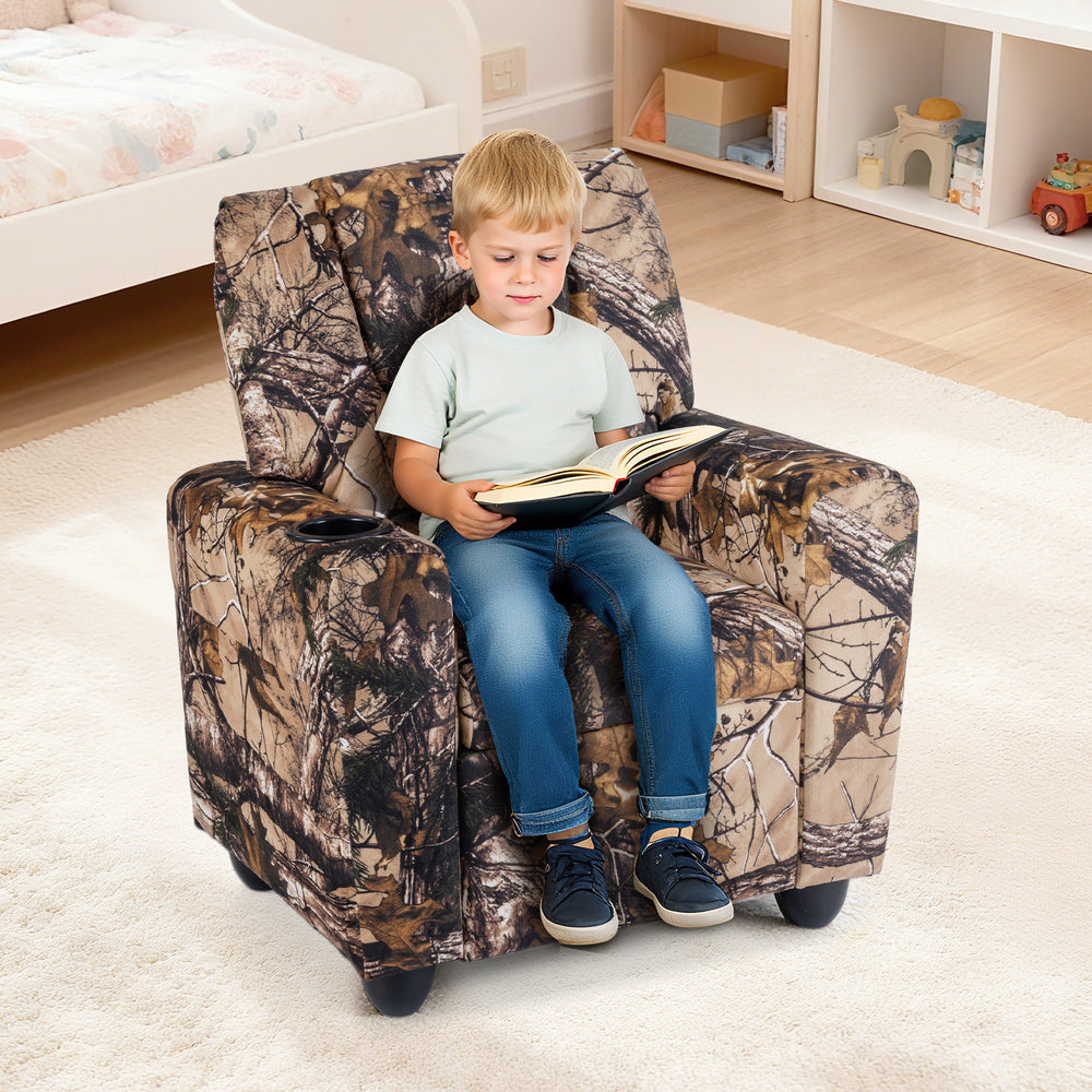 Kids Recliner Chair Push Back Toddler Reclining Armchair with Cup Holder-Camouflage - Gallery View 1 of 10